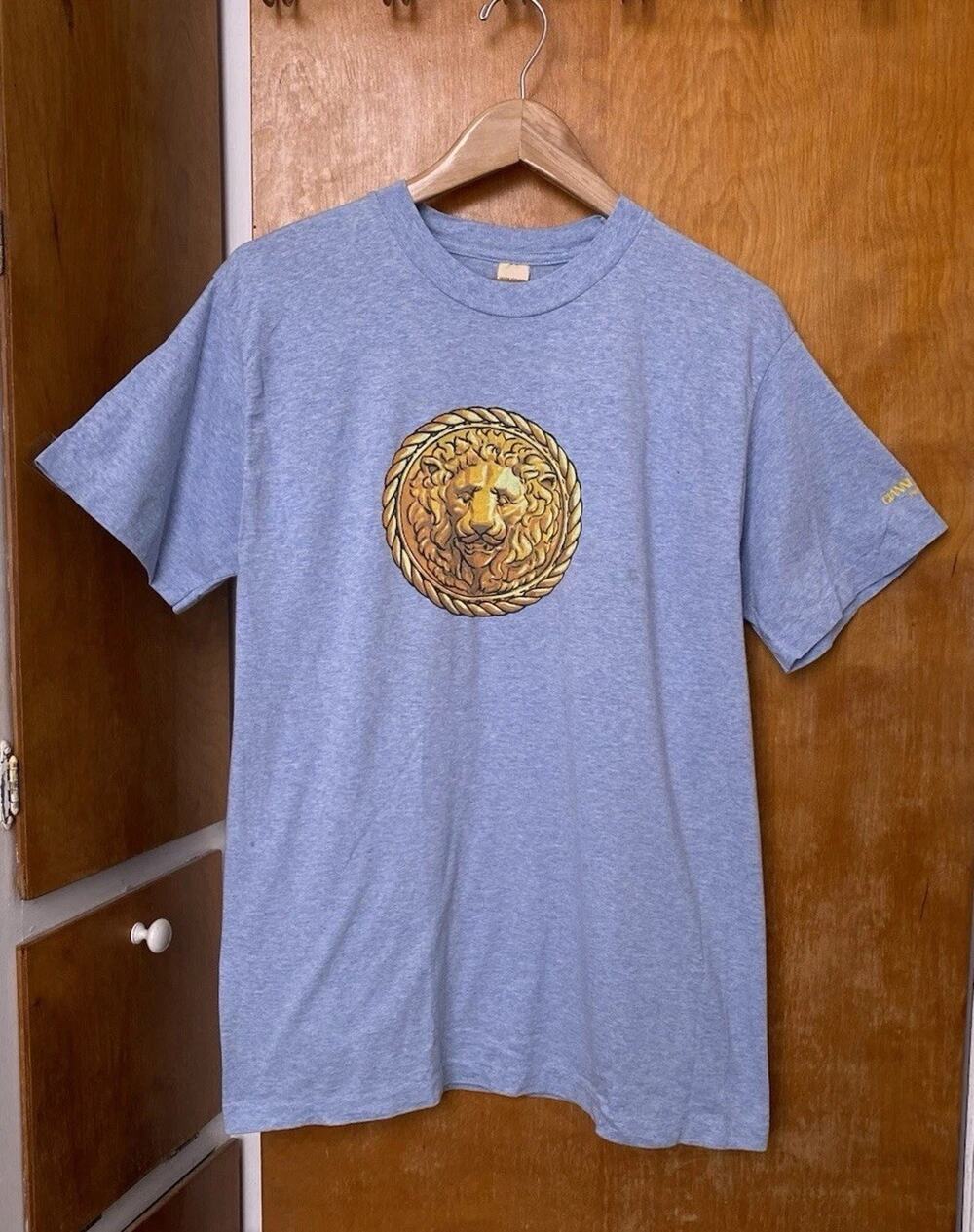Vintage 80s 90s Gianni Versace Profumi Single Stitch T shirt Big Logo Lion Sz L